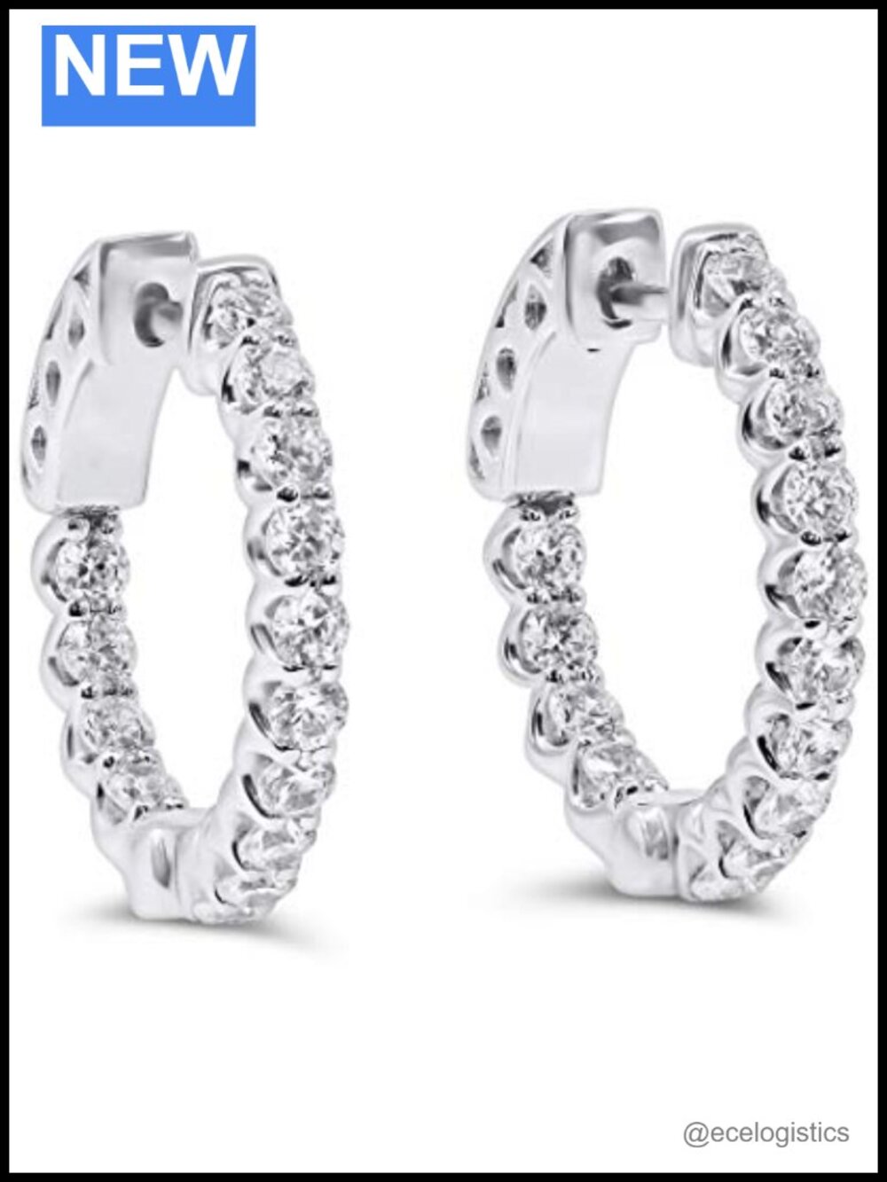 925 Sterling Silver CZ Hoop Earrings Rhodium Plated 1.5cm